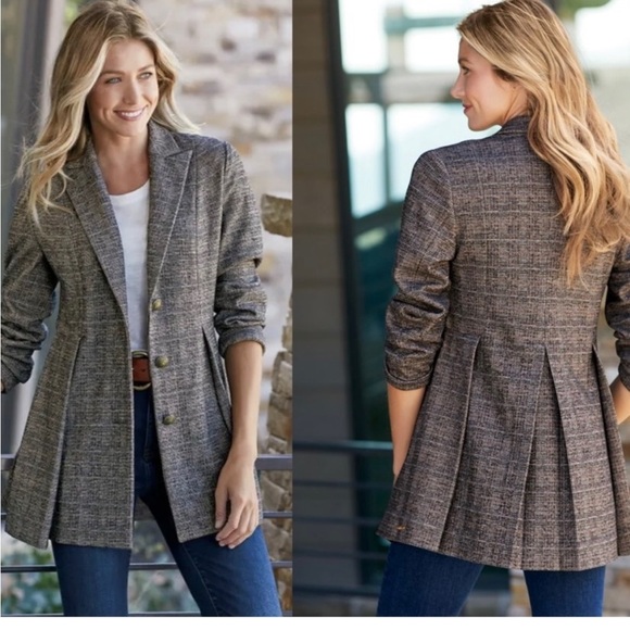 Soft Surroundings Jackets & Blazers - Soft Surroundings Jessamyn Plaid Pleated Mid Length Blazer Jacket Women's Size L